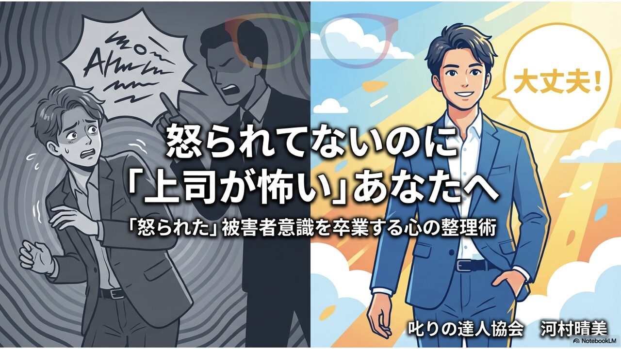 怒られてないのに「上司が怖い」原因と対策｜「怒られた」被害者意識を卒業する心の整理術について、パワハラ予防の専門家であり、NHKクローズアップ現代にも出演した叱りの達人河村晴美氏による解説です